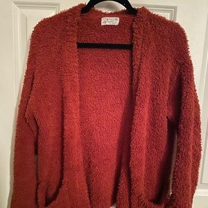 Super fuzzy orange cardigan! Size L